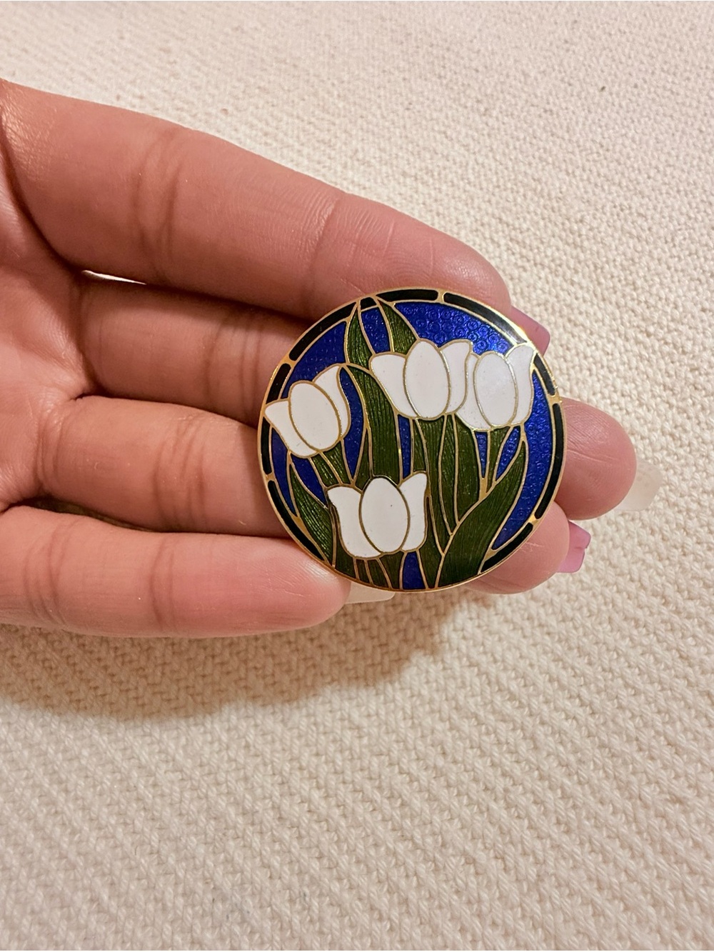 Vintage cloisonné enamel tulip brooch
